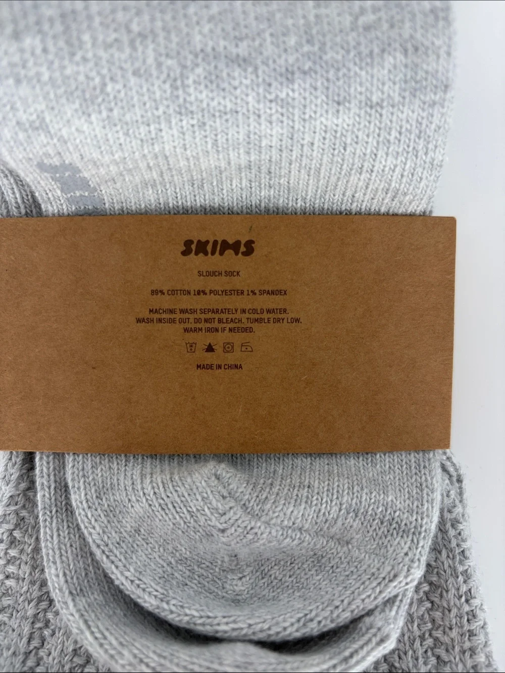 SKIMS Light Gray Slouch Sock OSFM Ribbed Crew Socks